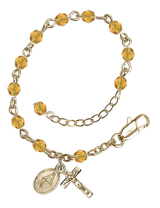 Adjustable Gold Plated 4mm Fire Polished Rosary Bracelet in Topaz