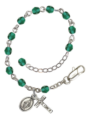 Adjustable Silver Plated 4mm Fire Polished Rosary Bracelet in Zircon