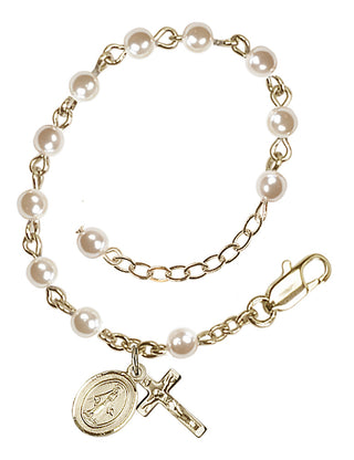 Adjustable 14 Karat Gold 4mm Faux Pearl Infant Rosary Bracelet