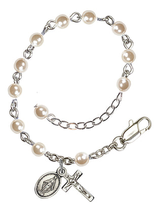 Adjustable Sterling Silver 4mm Faux Pearl Infant Rosary Bracelet
