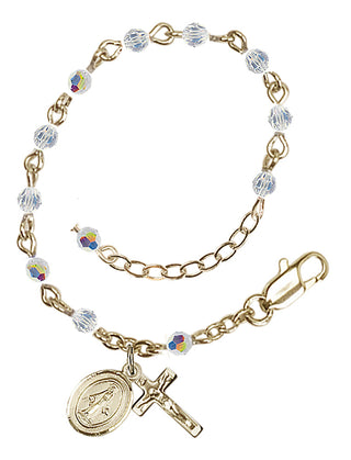 Adjustable Gold Plated 3mm Austrian Crystal Infant Rosary Bracelet with Aurora Borealis in Crystal