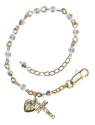 Adjustable Gold Plated 3mm Austrian Crystal Infant Rosary Bracelet with Aurora Borealis in Crystal