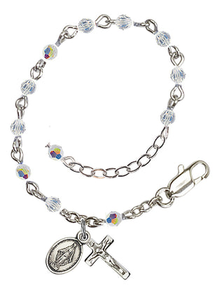 Adjustable Silver Plated 3mm Austrian Crystal Infant Rosary Bracelet with Aurora Borealis in Crystal