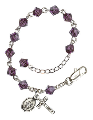 Adjustable Silver Plated 5mm Austrian Crystal Rosary Bracelet in Amethyst