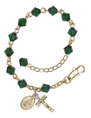 Adjustable Gold Plated 5mm Austrian Crystal Rosary Bracelet in Emerald