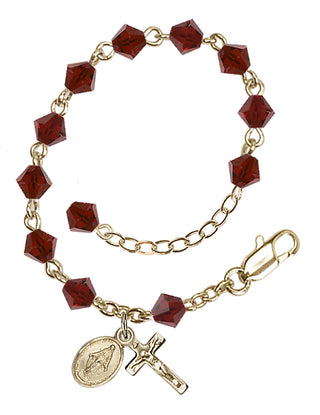 Adjustable Gold Plated 5mm Austrian Crystal Rosary Bracelet in Garnet