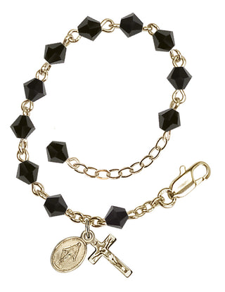 Adjustable Gold Plated 5mm Austrian Crystal Rosary Bracelet in Jet
