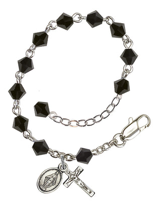 Adjustable Silver Plated 5mm Austrian Crystal Rosary Bracelet in Jet