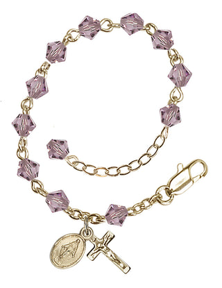 Adjustable Gold Plated 5mm Austrian Crystal Rosary Bracelet in Light Amethyst