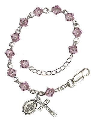 Adjustable Silver Plated 5mm Austrian Crystal Rosary Bracelet in Light Amethyst