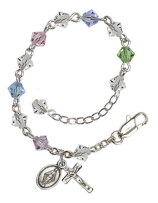 Adjustable Silver Plated 5mm Austrian Crystal Rosary Bracelet in Multi-Color