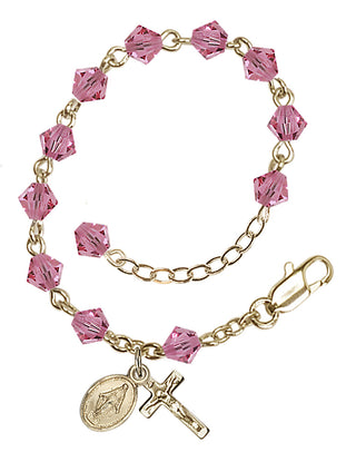 Adjustable Gold Plated 5mm Austrian Crystal Rosary Bracelet in Rose