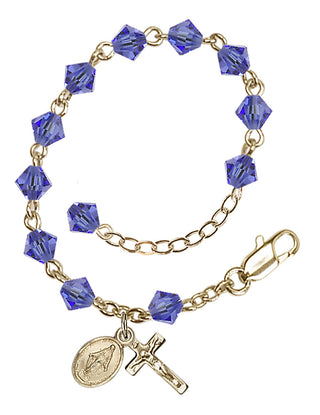 Adjustable Gold Plated 5mm Austrian Crystal Rosary Bracelet in Sapphire