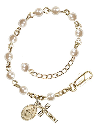 Adjustable Gold Plated 4mm Faux Pearl Infant Rosary Bracelet
