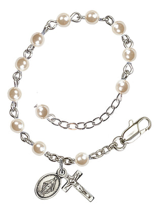 Adjustable Silver Plated 4mm Faux Pearl Infant Rosary Bracelet