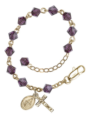 Adjustable 14 Karat Gold 5mm Austrian Crystal Infant Rosary Bracelet in Amethyst