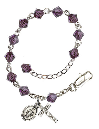 Adjustable Sterling Silver 5mm Austrian Crystal Infant Rosary Bracelet in Amethyst