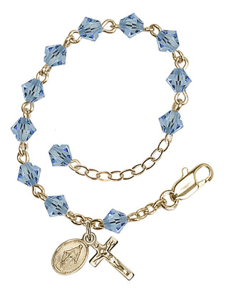Adjustable 14 Karat Gold-Filled 5mm Austrian Crystal Infant Rosary Bracelet in Aqua