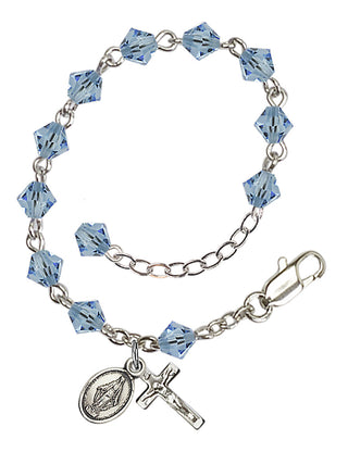 Adjustable Sterling Silver 5mm Austrian Crystal Infant Rosary Bracelet in Aqua