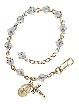 Adjustable 14 Karat Gold 5mm Austrian Crystal Infant Rosary Bracelet in Crystal