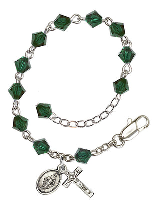 Adjustable Sterling Silver 5mm Austrian Crystal Infant Rosary Bracelet in Emerald