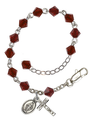Adjustable Sterling Silver 5mm Austrian Crystal Infant Rosary Bracelet in Garnet