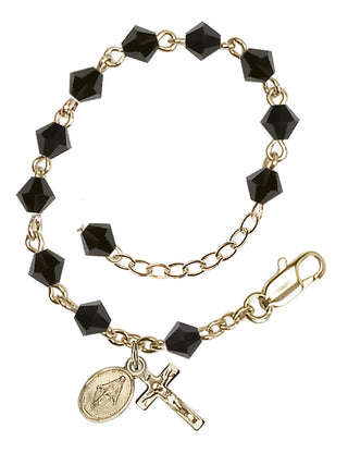Adjustable 14 Karat Gold 5mm Austrian Crystal Infant Rosary Bracelet in Jet
