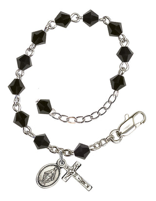 Adjustable Sterling Silver 5mm Austrian Crystal Infant Rosary Bracelet in Jet
