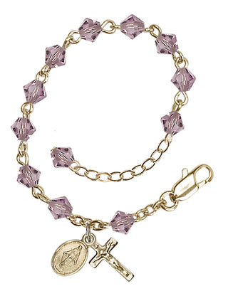 Adjustable 14 Karat Gold 5mm Austrian Crystal Infant Rosary Bracelet in Light Amethyst