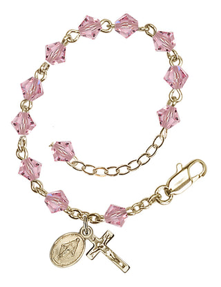 Adjustable 14 Karat Gold 5mm Austrian Crystal Infant Rosary Bracelet in Light Rose
