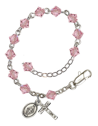 Adjustable Sterling Silver 5mm Austrian Crystal Infant Rosary Bracelet in Light Rose