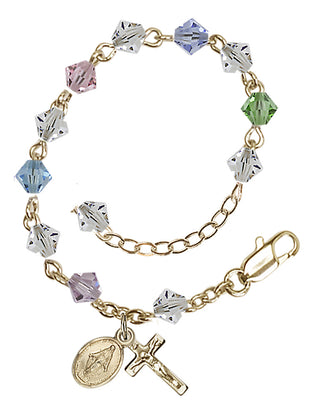 Adjustable 14 Karat Gold 5mm Austrian Crystal Infant Rosary Bracelet in Multi-Color