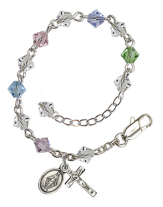 Adjustable Sterling Silver 5mm Austrian Crystal Infant Rosary Bracelet in Multi-Color
