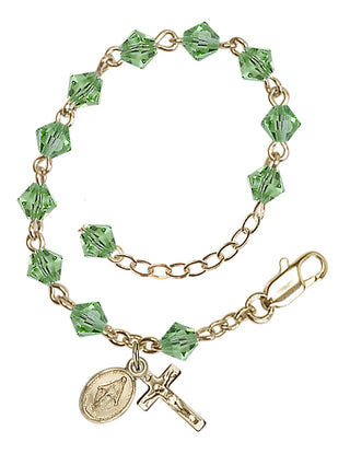 Adjustable 14 Karat Gold-Filled 5mm Austrian Crystal Infant Rosary Bracelet in Peridot