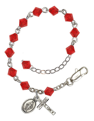 Adjustable Sterling Silver 5mm Austrian Crystal Infant Rosary Bracelet in Ruby