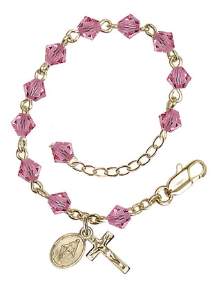 Adjustable 14 Karat Gold 5mm Austrian Crystal Infant Rosary Bracelet in Rose