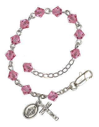 Adjustable Sterling Silver 5mm Austrian Crystal Infant Rosary Bracelet in Rose