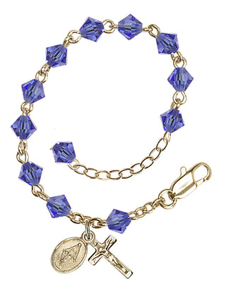 Adjustable 14 Karat Gold 5mm Austrian Crystal Infant Rosary Bracelet in Sapphire