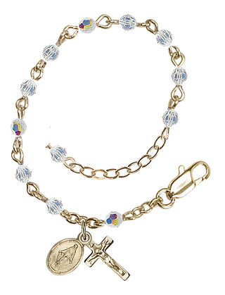 14 KT Gold Filled 3mm Austrian Crystal Rosary Bracelet with Crystal Aurora Borealis Beads