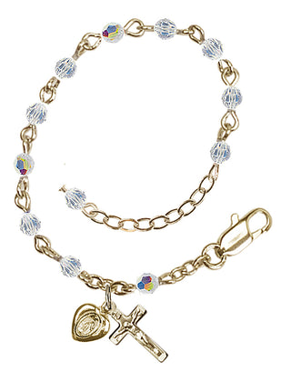 Adjustable 14 Karat Gold 3mm Austrian Crystal Infant Rosary Bracelet with Aurora Borealis in Crystal