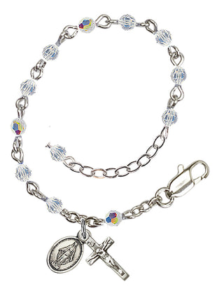 Sterling Silver 3mm Austrian Crystal Rosary Bracelet with Crystal Aurora Borealis Beads