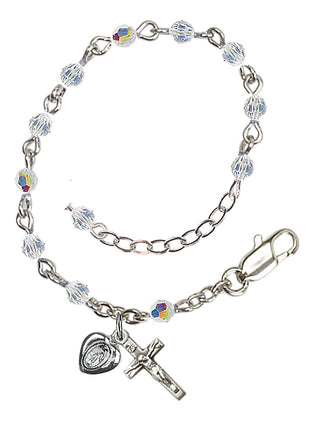 Adjustable Sterling Silver 3mm Austrian Crystal Infant Rosary Bracelet with Aurora Borealis in Crystal