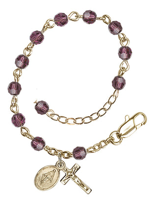 Adjustable 14 Karat Gold 4mm Austrian Crystal Infant Rosary Bracelet in Amethyst