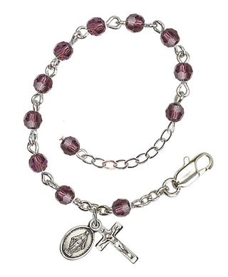 Adjustable Sterling Silver 4mm Austrian Crystal Infant Rosary Bracelet in Amethyst