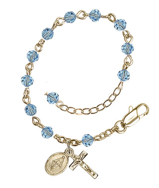 Adjustable 14 Karat Gold 4mm Austrian Crystal Infant Rosary Bracelet in Aqua