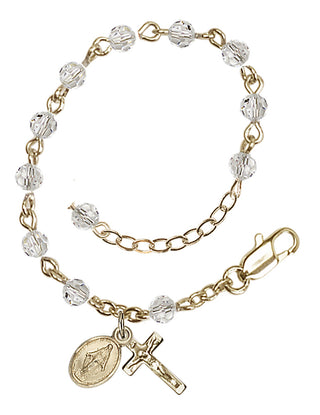 Adjustable 14 Karat Gold-Filled 4mm Austrian Crystal Infant Rosary Bracelet in Crystal