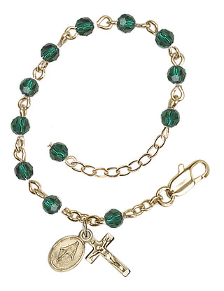 Adjustable 14 Karat Gold-Filled 4mm Austrian Crystal Infant Rosary Bracelet in Emerald