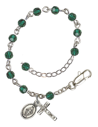 Adjustable Sterling Silver 4mm Austrian Crystal Infant Rosary Bracelet in Emerald