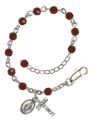 Adjustable Sterling Silver 4mm Austrian Crystal Infant Rosary Bracelet in Garnet