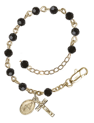 Adjustable 14 Karat Gold-Filled 4mm Austrian Crystal Infant Rosary Bracelet in Jet